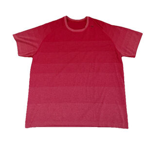 LULULEMON METAL VENT V-NECK SHORT SLEEVE STRIPED RED SZ XXL